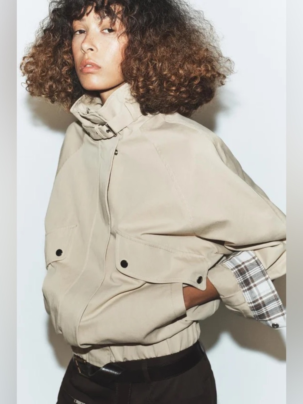 ZARA Taupe Brown Oversized High Collar Buckle Bomber Jacket XS NWT